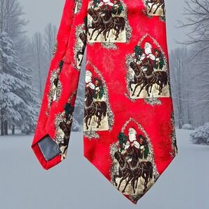 🎄 Robert Talbott Silk Christmas Tie – Santa & Horse Carriage – Made in USA
